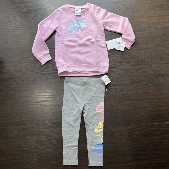 Nike Futura Stack Long Sleeve Pullover Fleece & Leggings Girls 2pc Set 4T 3-4Yrs - Picture 1 of 9